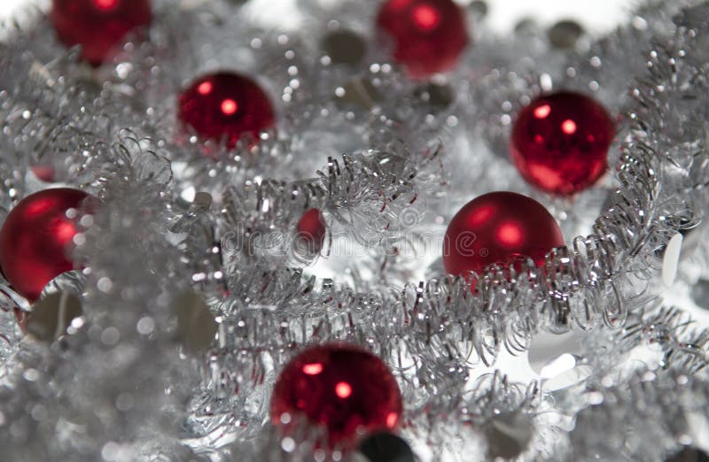 Red Christmas Ball in Silver Garland Stock Image Image of holiday