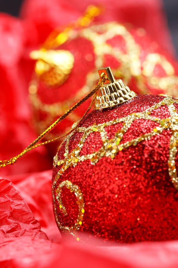 Red Christmas balls stock photo. Image of decorations 15998208