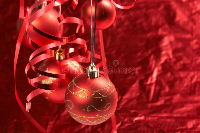 Red Balls Hanging from Christmas Tree Stock Photo Image of ornamental