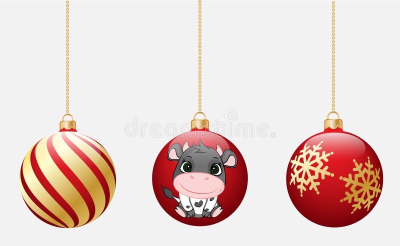 Red christmas balls with different patterns on white background. stock illustration