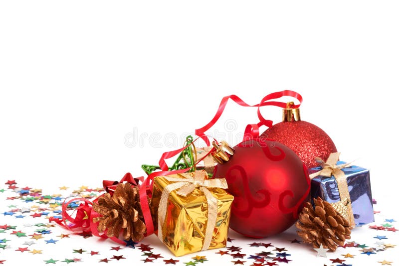 Red Christmas baubles and other decorations