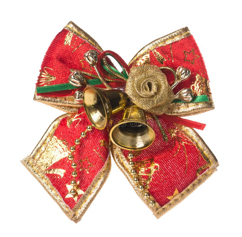Red Christmas Bow Isolated on White Stock Image Image of closeup