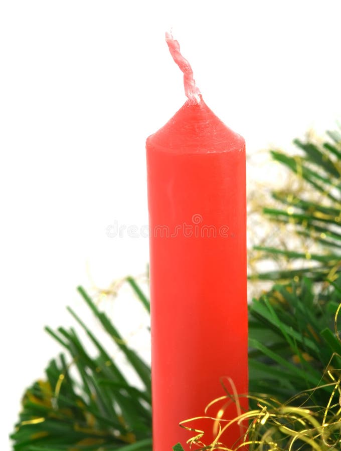 Traditional Christmas Red Candle Isolated on White Background Stock