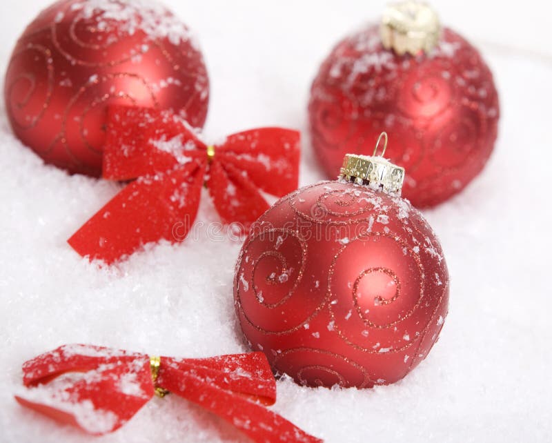 Red Christmas decoration with snow stock image Red Christmas decoration with snow stock image