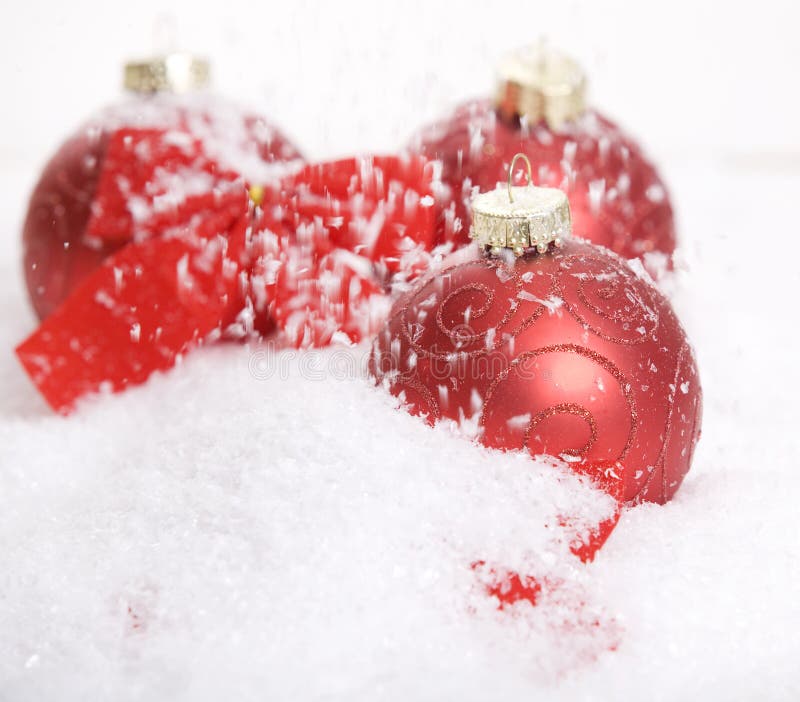 Red Christmas decoration with snow royalty free stock image Red Christmas decoration with snow royalty free stock image