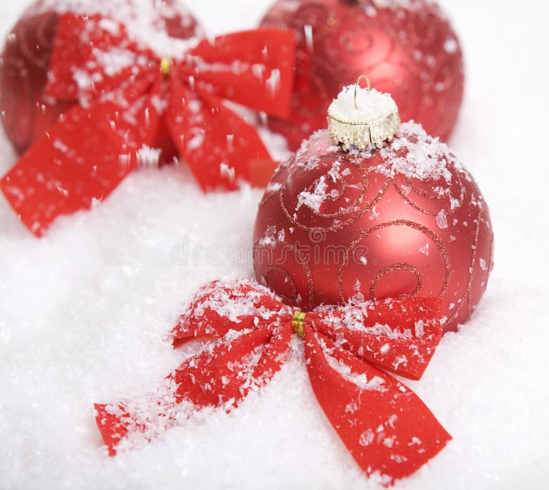 Red Christmas decoration with snow royalty free stock photography Red Christmas decoration with snow royalty free stock photography