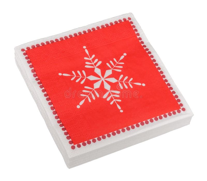 Red Christmas or festive paper napkins aka serviettes, isolated