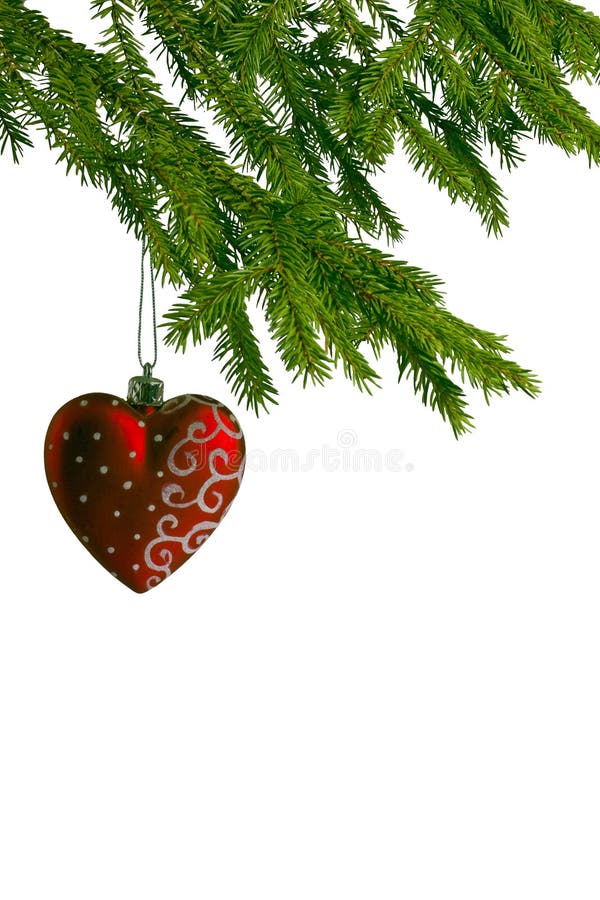 Red christmas heart on fir tree