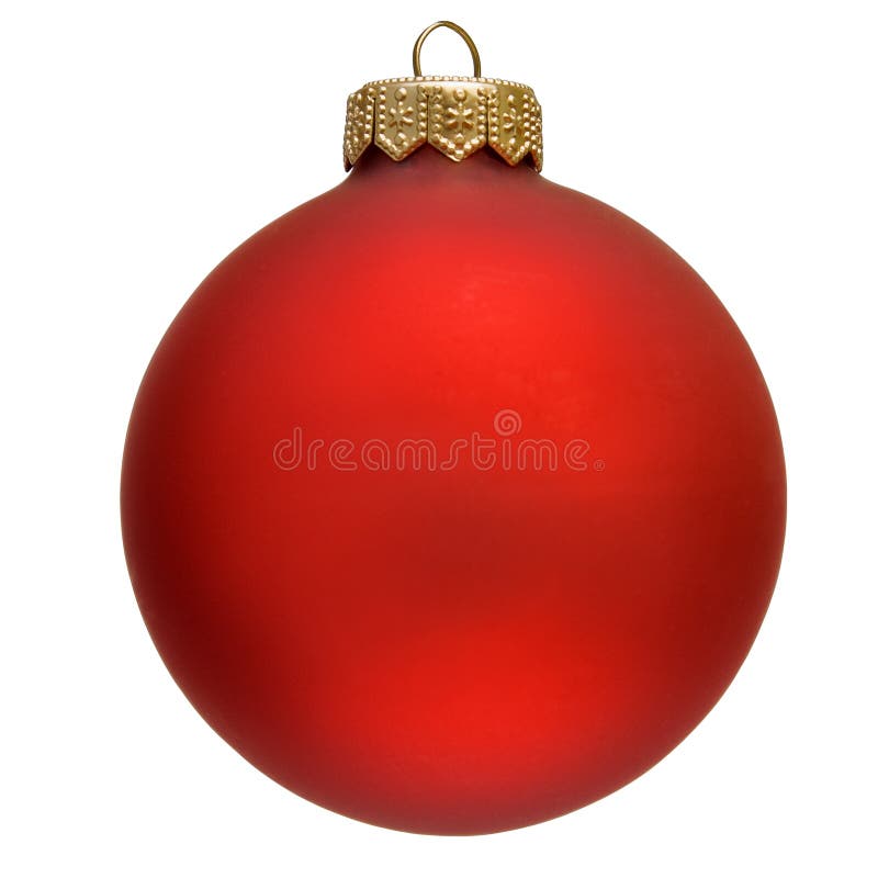 Round Red Christmas Ornament Hanging from Evergreen Branch Stock Image