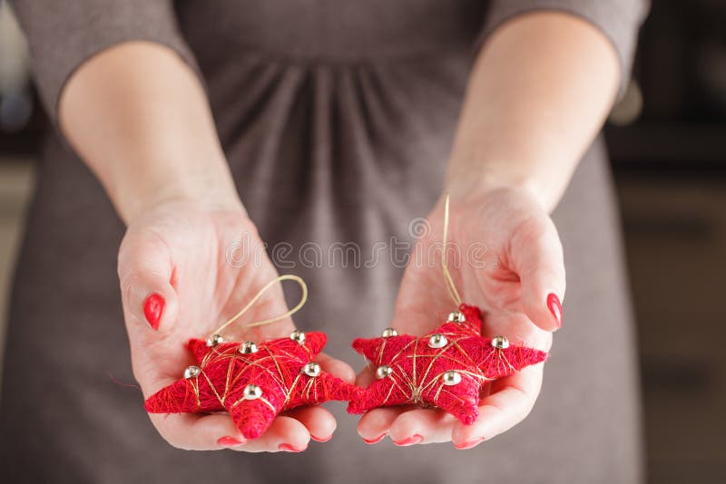 Red Christmas Ornament in the Shape of a Star. Stock Photo Image of