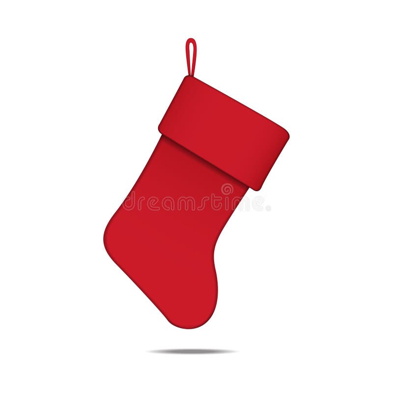 Red Christmas Sock with Hanger. Vector Mockup Template Illustration
