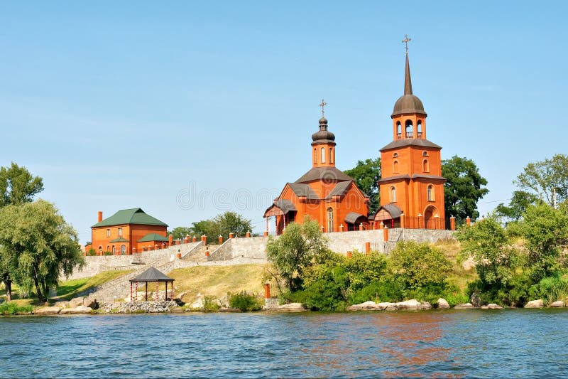 Red church in Ukrainian countryside