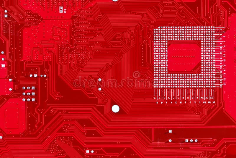 Red Circuit Board Texture Background Of Computer Motherboard Stock