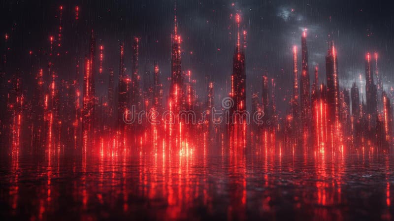 Red City Rain Futuristic Metropolis royaltyfri illustrationer