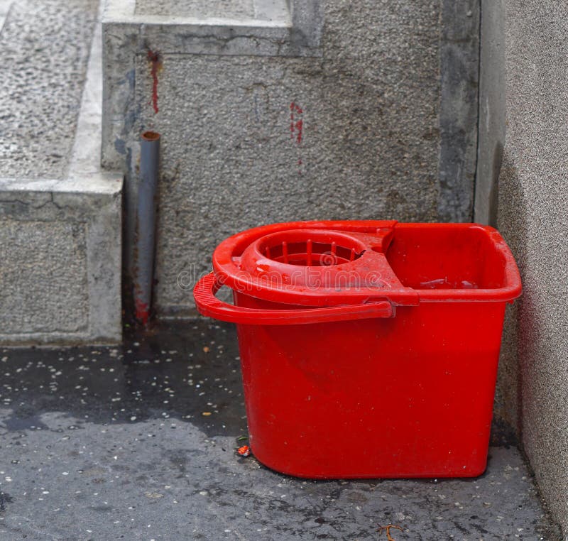 Red cleaning bucket stock image. Image of floor, clean 243729721