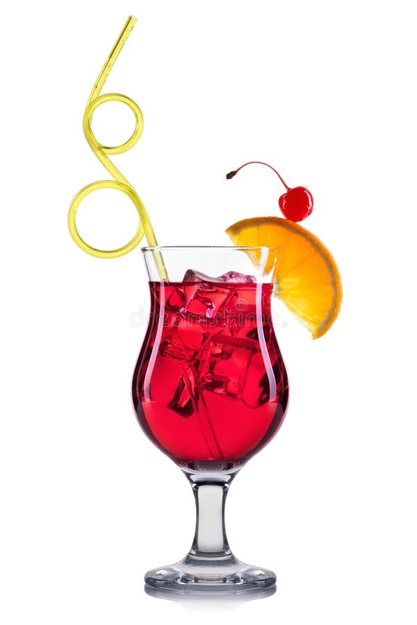 Red Cocktail in Highball Glass Isolated on White Background Stock Image