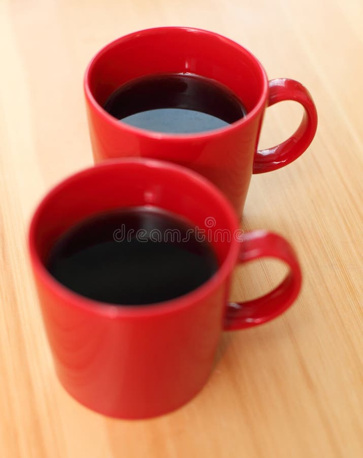 Red coffee mugs stock image. Image of wooden, coffeine 14008937