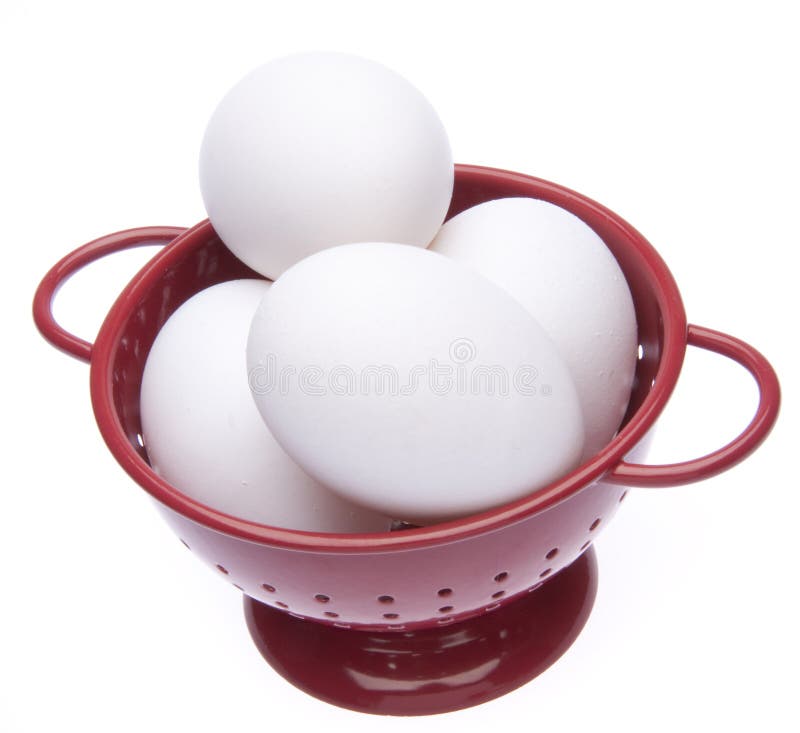 Red Colander with Fresh Eggs