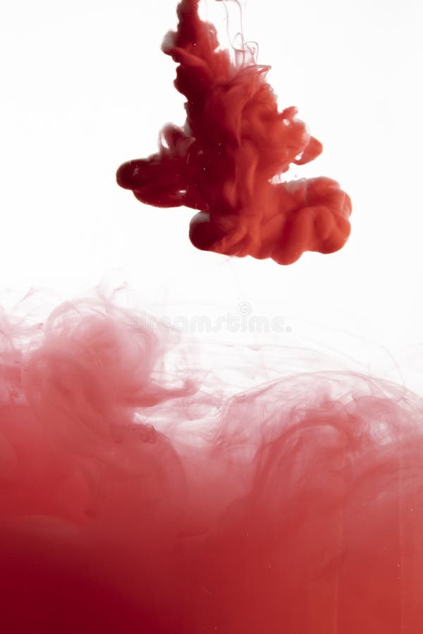 Red Color in Smoke Forms, Smooth Abstract Moving by Acrylic Paint Stock