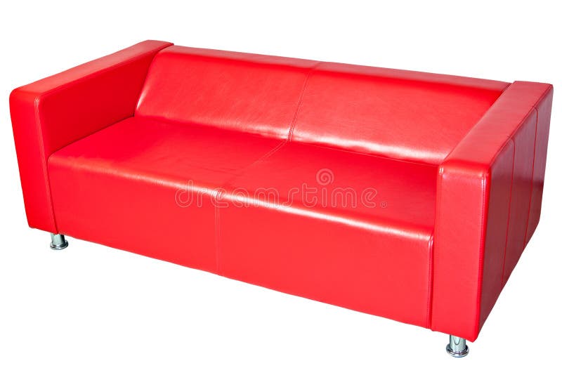 Red Color Imitation Leather Office Couch Isolated White Stock Photos