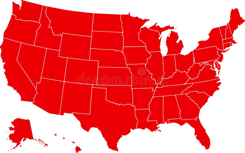 Red Colored United States Of America Map Political Usa Map Stock Red Colored United States Of America Map Political Usa Map Stock