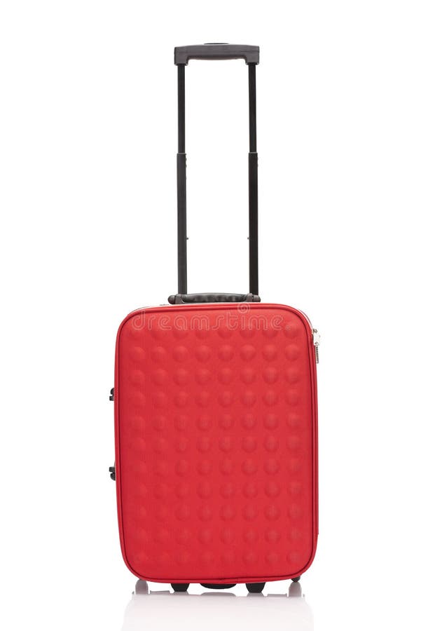 Red Colorful Suitcase with Handle on Wheels Isolated on White. Stock Image Image of textured
