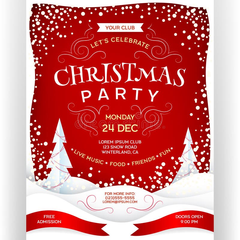 Poster for Christmas Party with with Paper Cut Effect Snowdrift, Pines