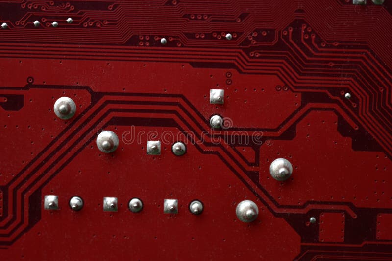Red Computer Motherboard Chip Closeup with Elements Stock Image