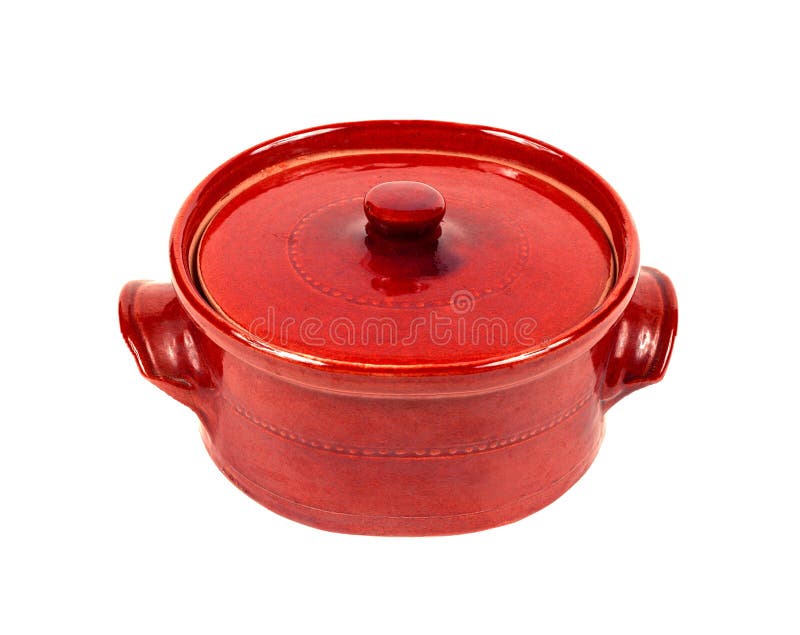 Red cooking pot isolated on white stock images
