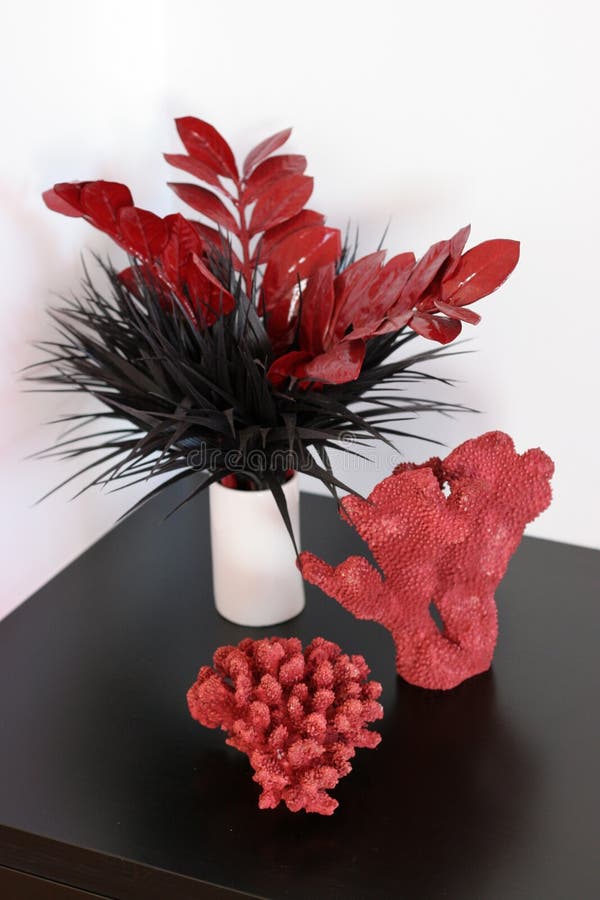 Red Coral Decor stock photo. Image of flowers, vase, home 4448644