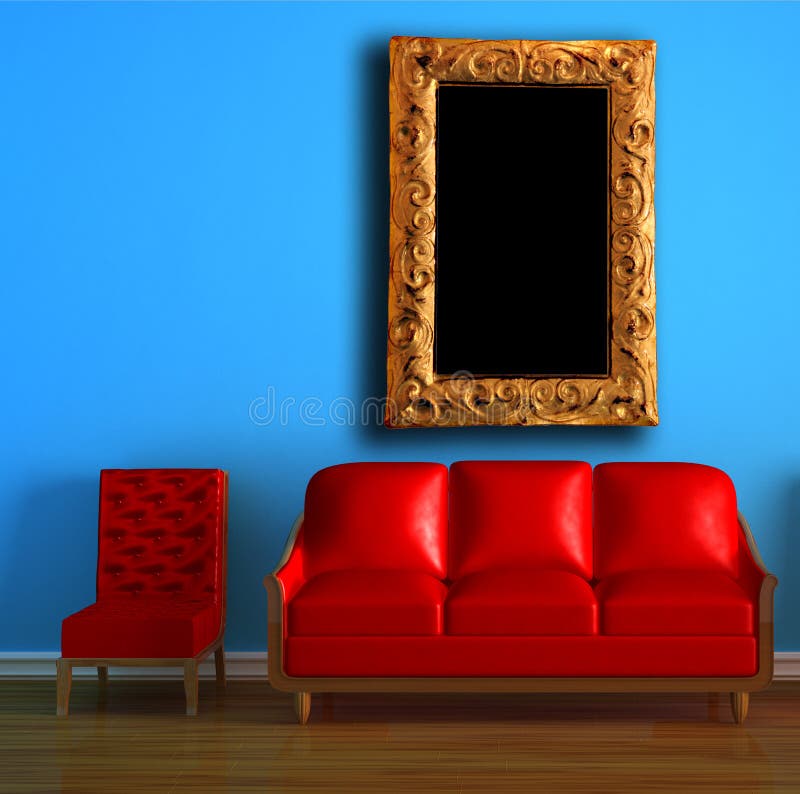 Red couch and chair with modern frame