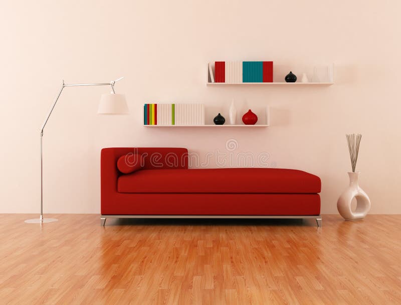 Red couch in modern lounge