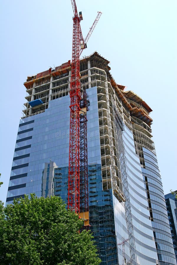 Red Crane and Curved Glass