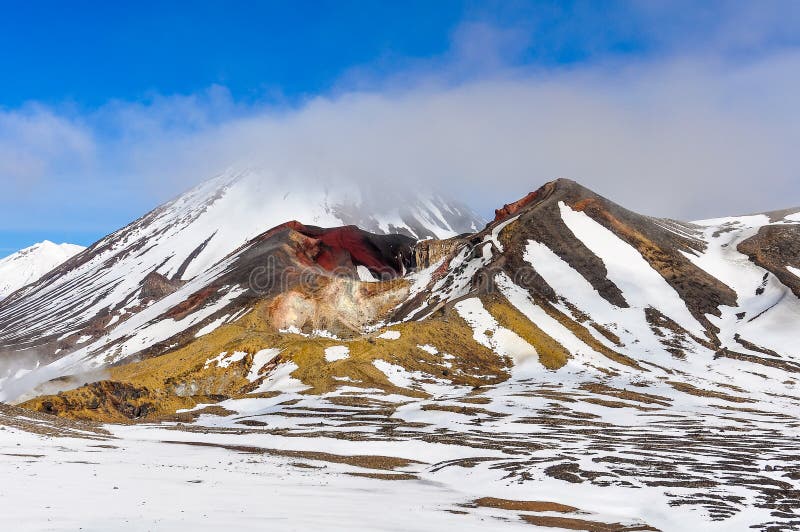 Red Crater in Cloud in the Tongariro National Park, New Zealand Stock ...