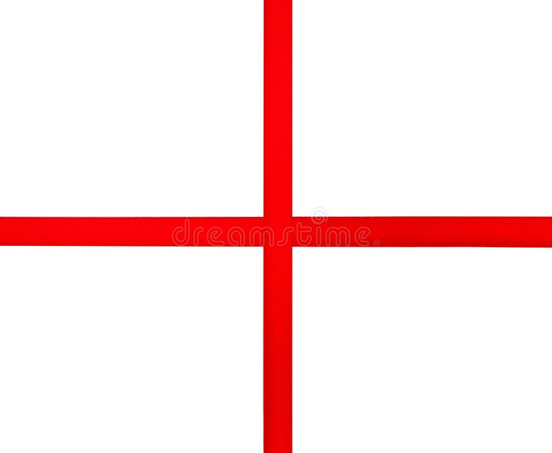 Red cross satin ribbon over white background