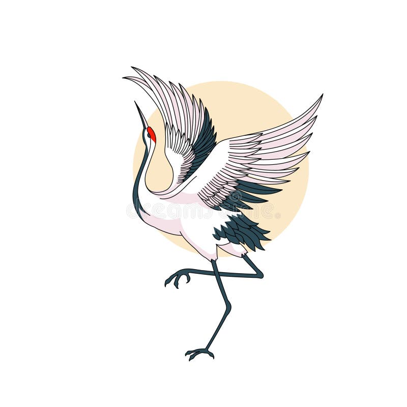 Red Crowned Crane Bird Standing with Spread Wings vector