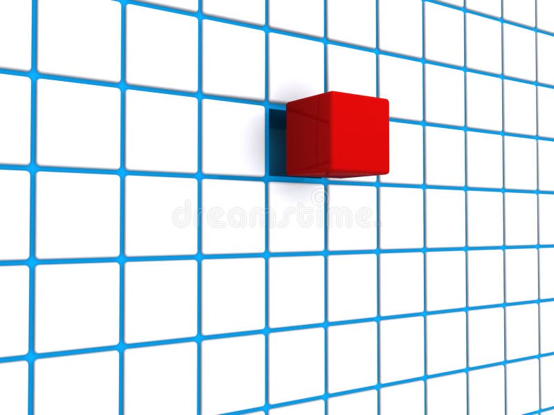 Red cube blue grid