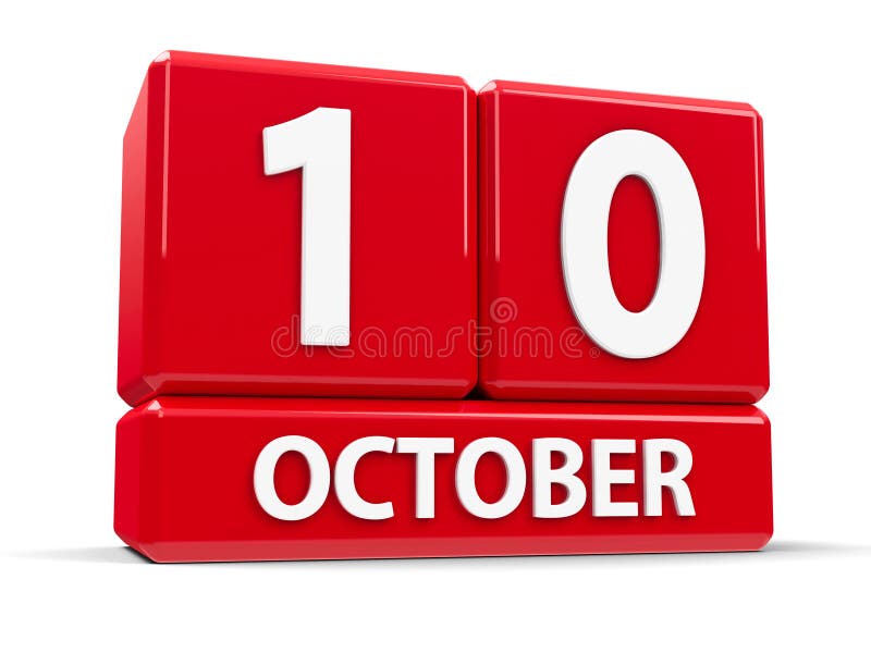 October 10th Date On A Single Day Calendar. Gray Wood Block Calendar