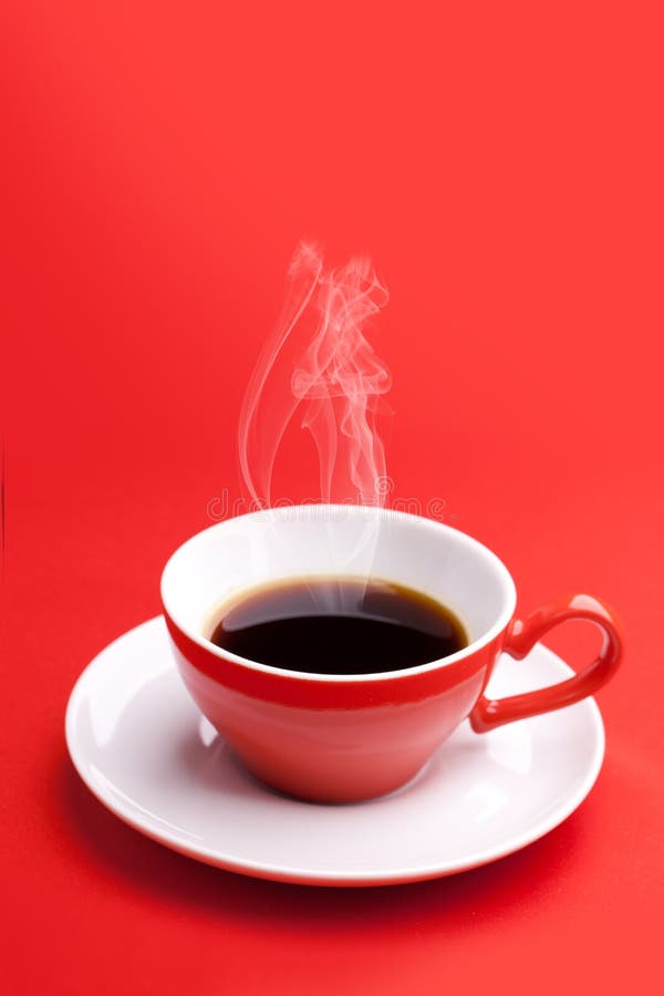Red cup with hot coffee stock photo. Image of porcelain 25261078