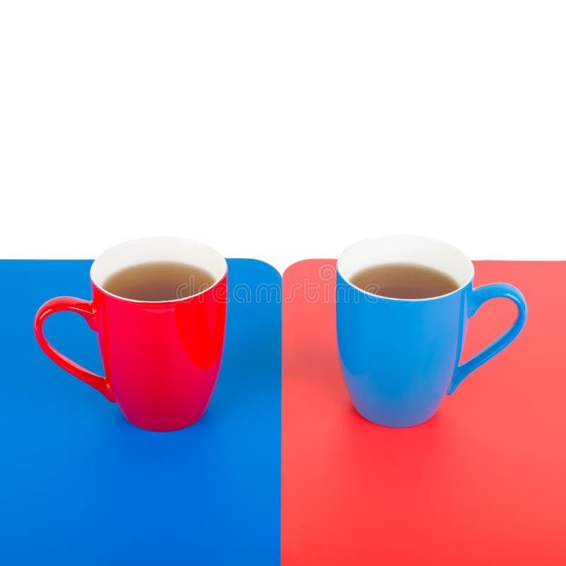 Red Cup of Tea on a Blue Background, Blue Cup of Tea on a Red