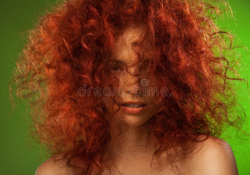 Red Curly Hair Woman Beauty Portrait Stock Photo - Image of style, face:  22228402