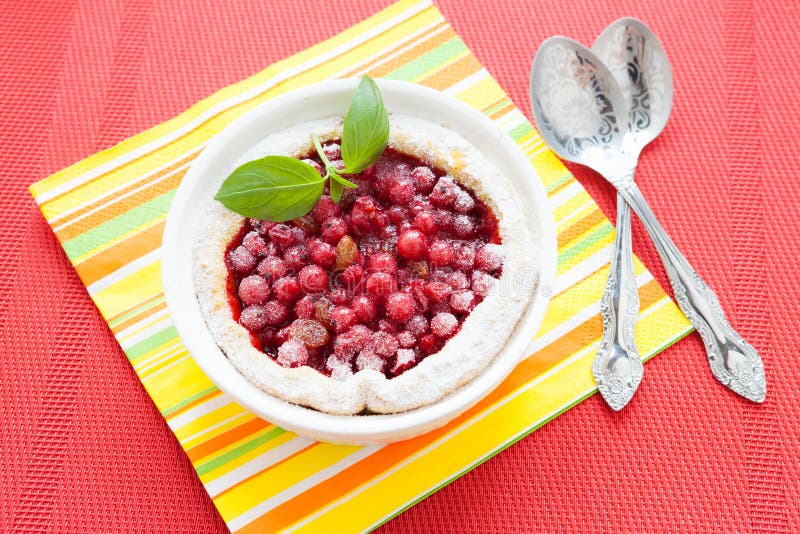 Red Currant Pudding in White Baking Dish, Berry Pie Stock Photo Image