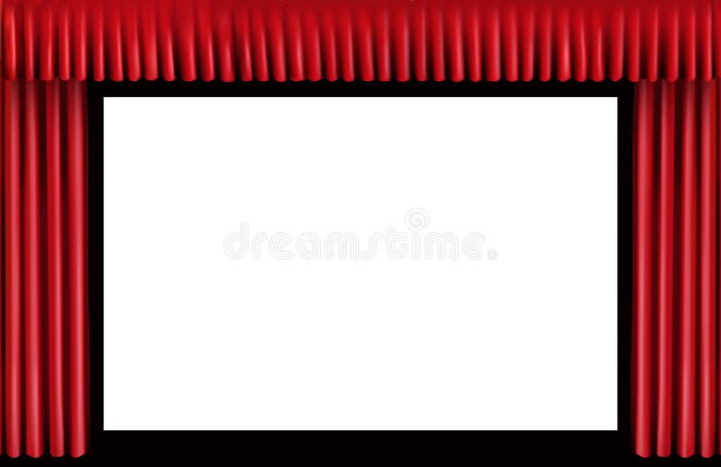 Red curtain. Blank cinema screen vector illustration