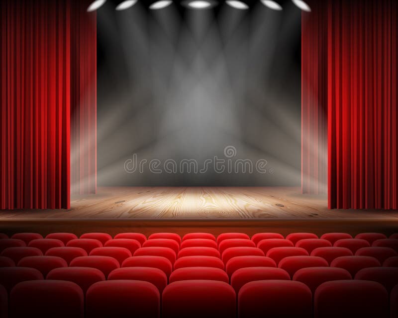 Red curtain and empty theatrical scene royalty free stock photo Red curtain and empty theatrical scene royalty free stock photo