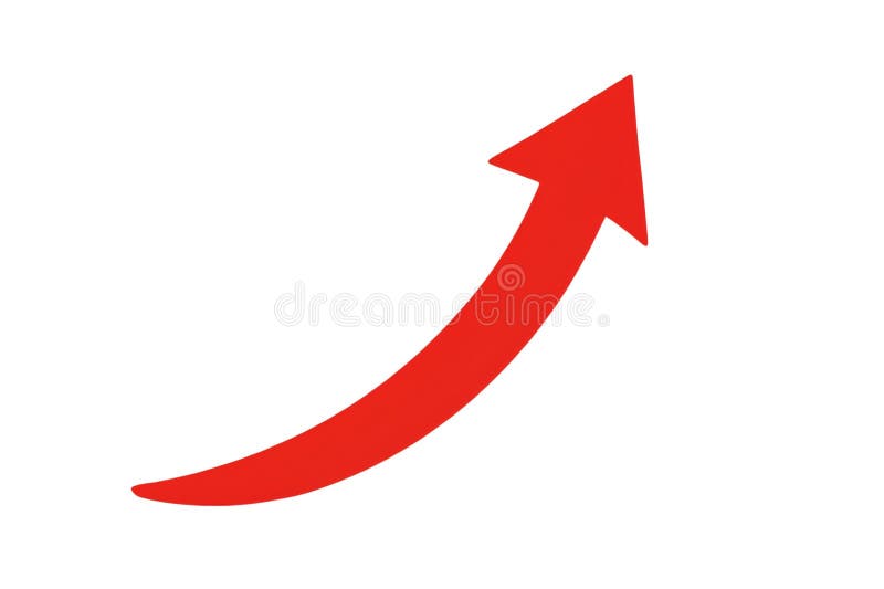 Arrow pointing up, red curved arrow indicating growth and direction on display stock illustration
