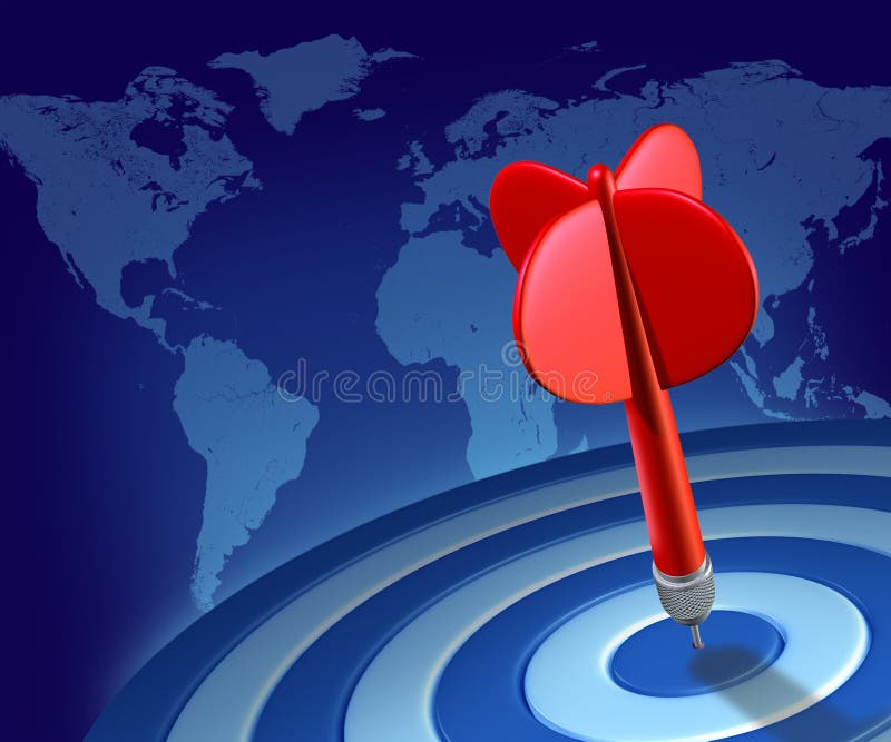 Red dart on blue target global world economy succe stock illustration