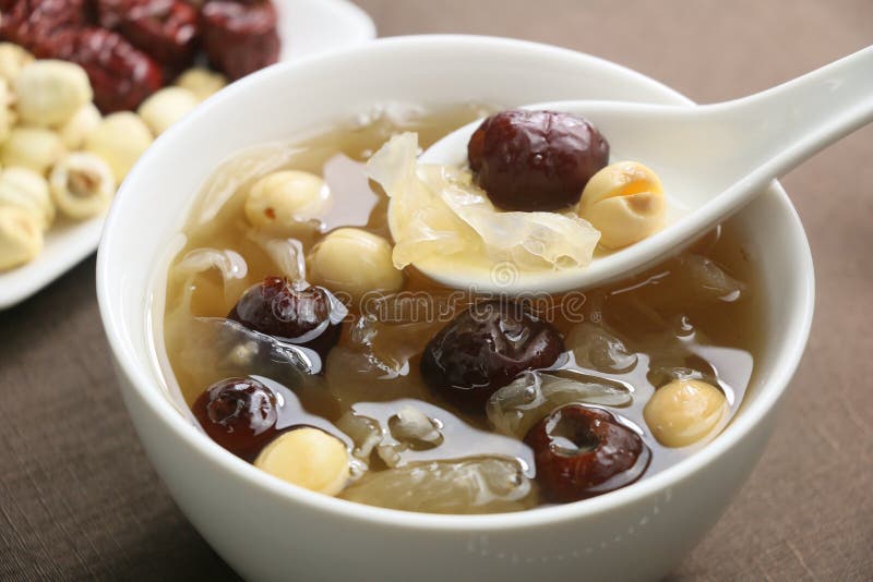 Red dates, lotus seeds and white fungus soup