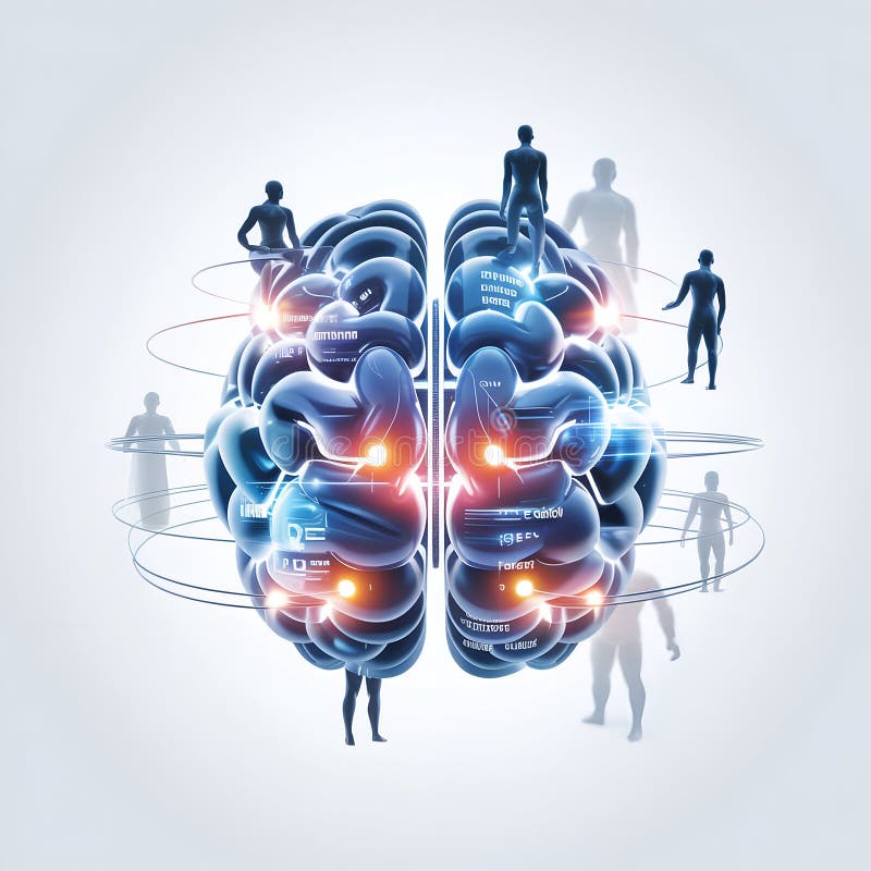 Red de cerebro humano mente de ilustración conceptual en movimiento conectividad digital e integración de inteligencia artificial stock de ilustración