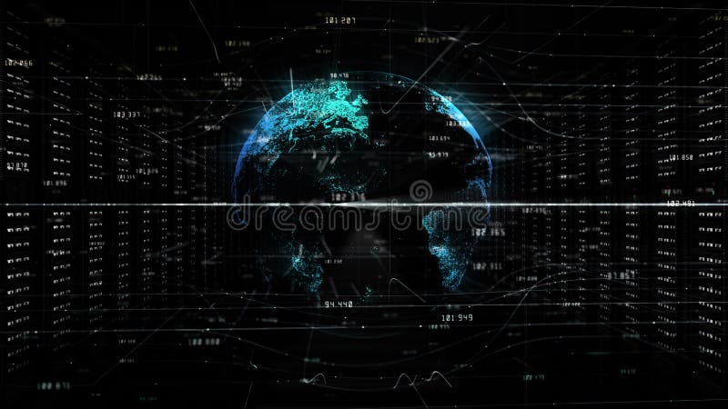 Red de datos digitales en una sala de servidores de un centro de datos. conexión a Internet de alta velocidad global 5g y proceso ilustración del vector
