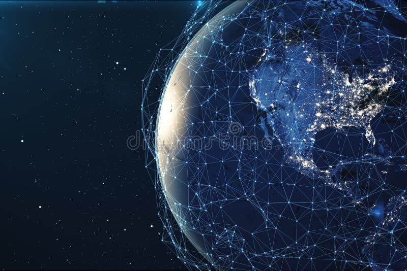 red de la representación 3D y de intercambio de datos sobre la tierra del planeta en espacio Líneas de la conexión alrededor del stock de ilustración red de la representación 3D y de intercambio de datos sobre la tierra del planeta en espacio Líneas de la conexión alrededor del stock de ilustración